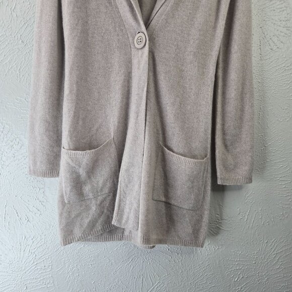 Cashmere Cardigan Sweater XS Long Line Shawl Collar One Button Preppy Minimalist - Picture 4 of 12